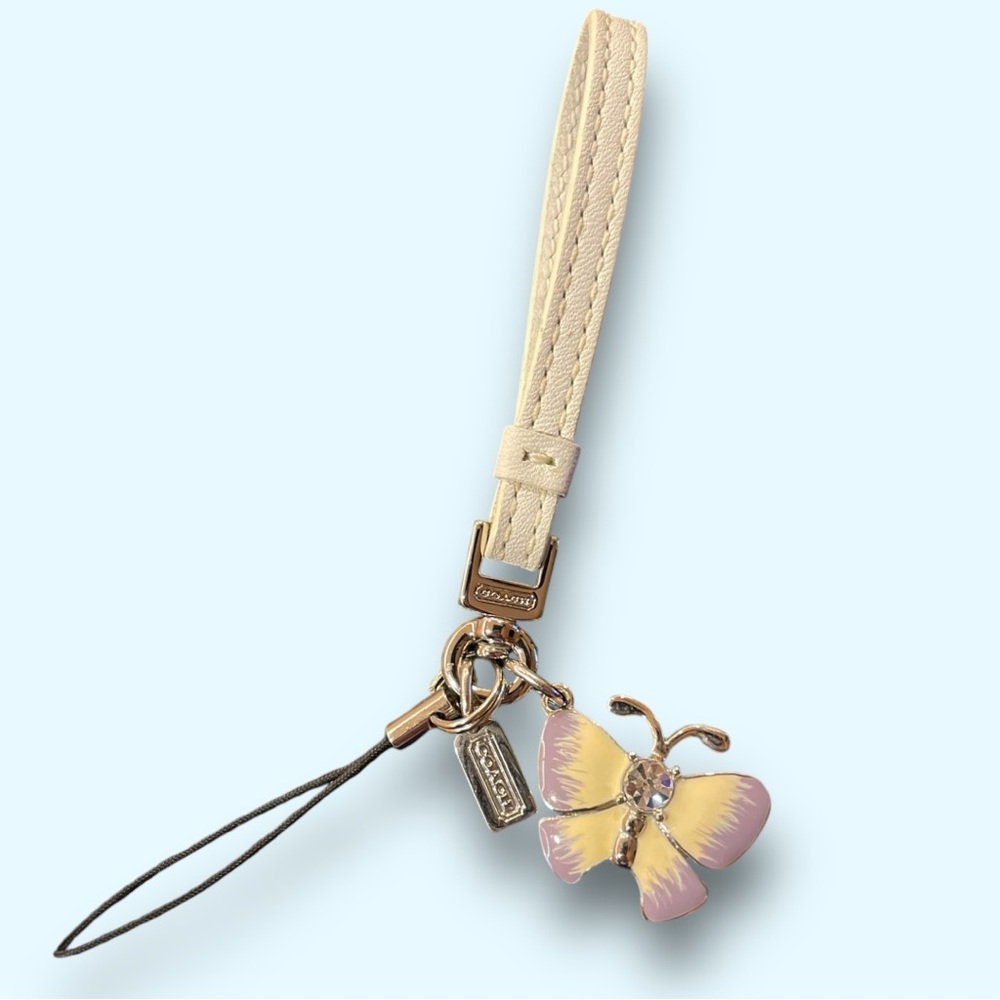 Coach EUC+ Vintage Butterfly w/Silver Tag & Leather Strap Bag Charm Keychain